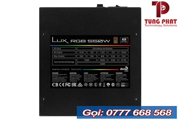 Nguồn Aerocool LUX RGB 550W 80 Plus Bronze
