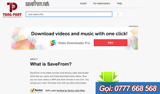 sử dụng website SaveFrom tải video youtube