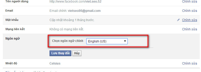 Chuyển ngôn ngữ Facebook sang tiếng Anh